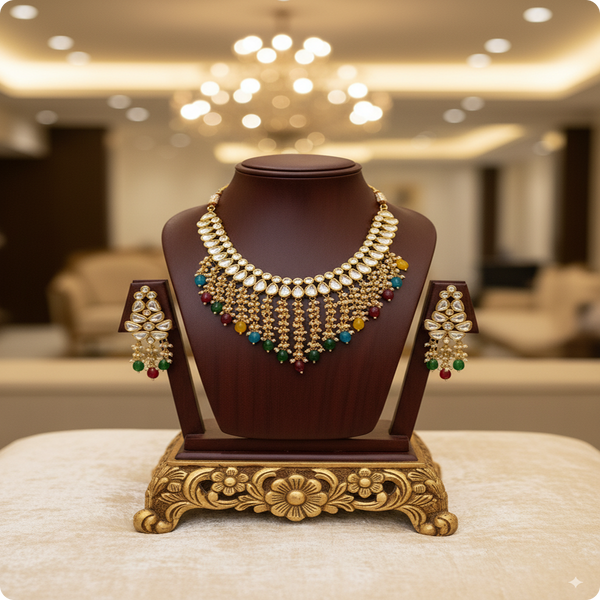 Real & Premium Stones Kundan Meenakari Multi Beads Set | Traditional Bridal Jewelry