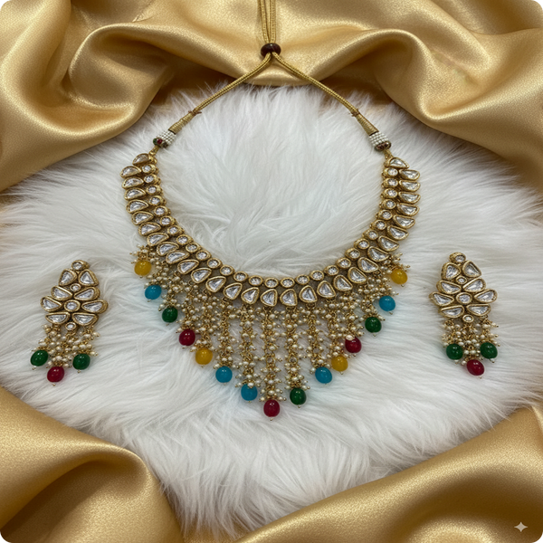 Real & Premium Stones Kundan Meenakari Multi Beads Set | Traditional Bridal Jewelry