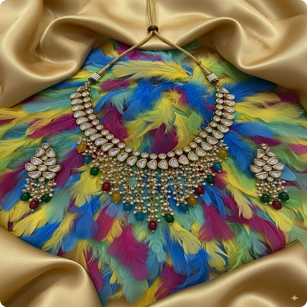 Real & Premium Stones Kundan Meenakari Multi Beads Set | Traditional Bridal Jewelry