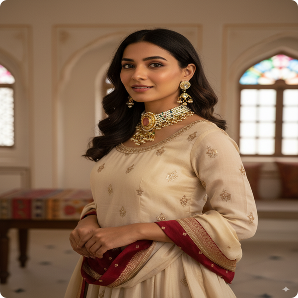 Premium Real Stones Kundan Meenakari Multi-Beads Choker Set | Bridal Jewelry