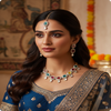 Multicolor Oval Stone Necklace Set – Kundan Style with Drop Beads