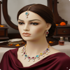 Multicolor Oval Stone Necklace Set – Kundan Style with Drop Beads