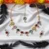 Multicolor Oval Stone Necklace Set – Kundan Style with Drop Beads