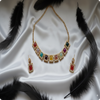 Multicolor Square Stone Necklace Set – Handmade Boho Style with Pearl Border