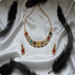 Multicolor Square Stone Necklace Set β Handmade Boho Style with Pearl Border
