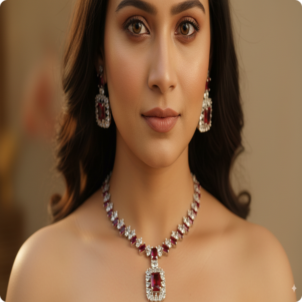 Maroon AD Stone Jewelry Set | Elegant Party & Bridal Wear