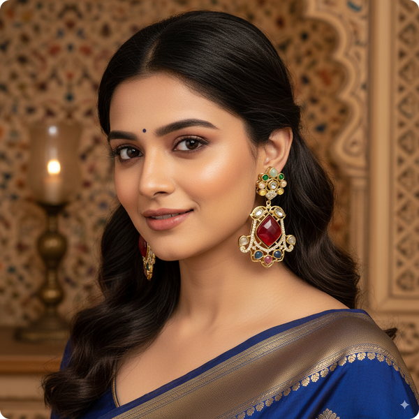 π Multi-Color Kundan Statement Earrings with Red Center Stone β Festive Ethnic Jewelry