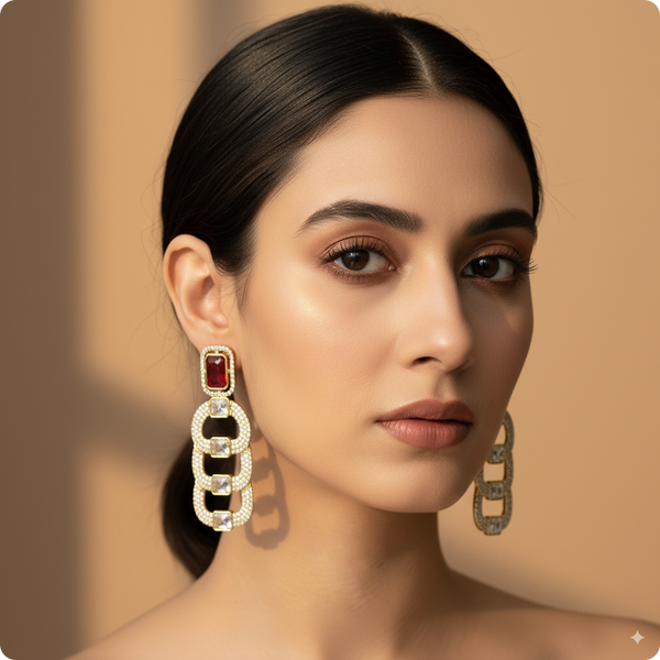 π Ruby Red Chain-Link Dangler Earrings β Elegant Party & Evening Jewelry