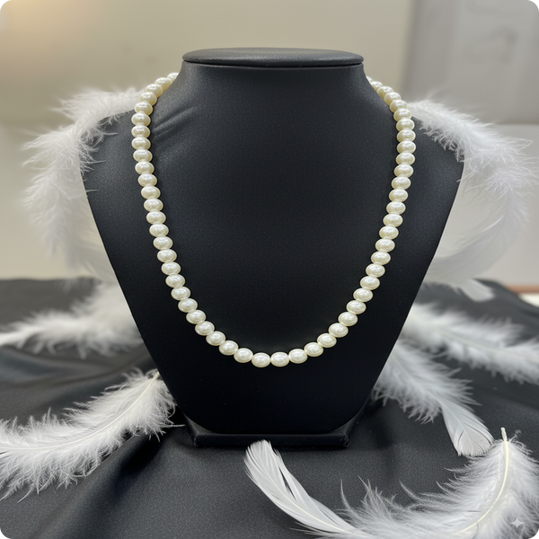 Classic White Pearl Mala – Single Strand Elegant Necklace for Women
