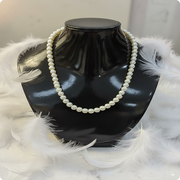 Classic White Pearl Mala – Single Strand Elegant Necklace for Women