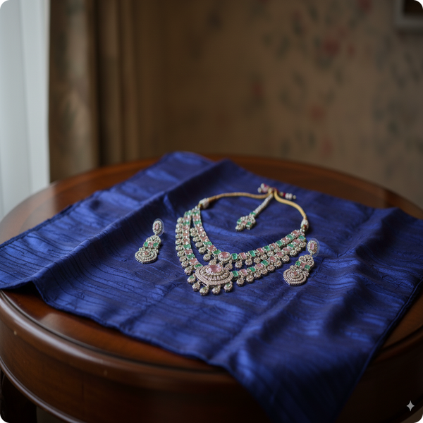 ✨ Green & Lavender Stone Bridal Necklace Set