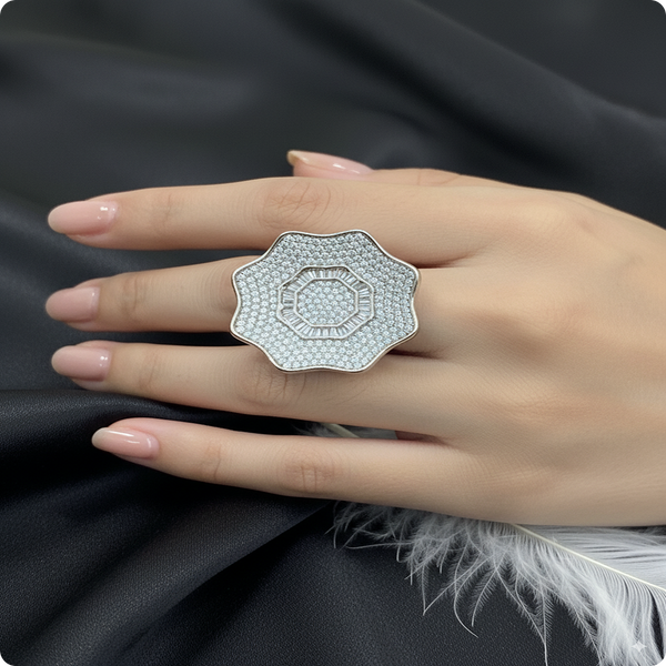 Statement Diamond Flower Cocktail Ring | Designer Luxury Party Wear Ring