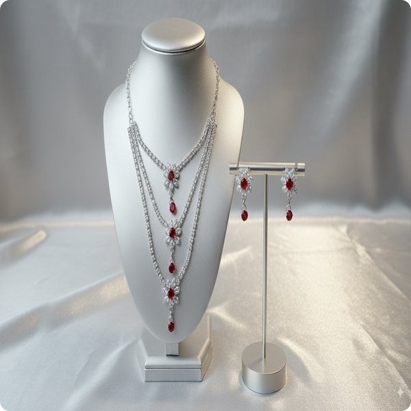 Multi Layer Red Stones Necklace | Elegant Statement Jewelry