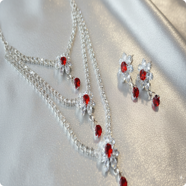 Multi Layer Red Stones Necklace | Elegant Statement Jewelry