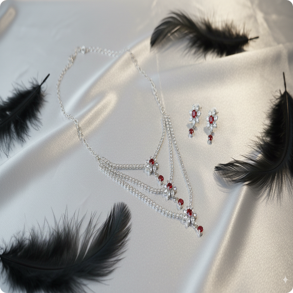 Multi Layer Red Stones Necklace | Elegant Statement Jewelry