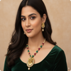 Traditional Ganesha Temple Necklace Set with Kundan Work and Pearl Drops β Red & Green Beads β Ashthi Jewels