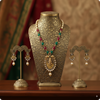 Traditional Ganesha Temple Necklace Set with Kundan Work and Pearl Drops β Red & Green Beads β Ashthi Jewels