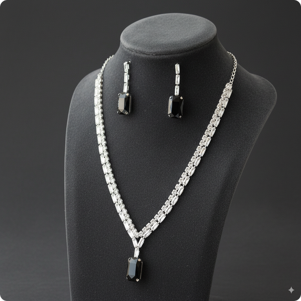 White & Black AD Stone Jewelry Set | Elegant Casual Wear