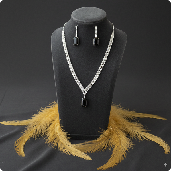 White & Black AD Stone Jewelry Set | Elegant Casual Wear