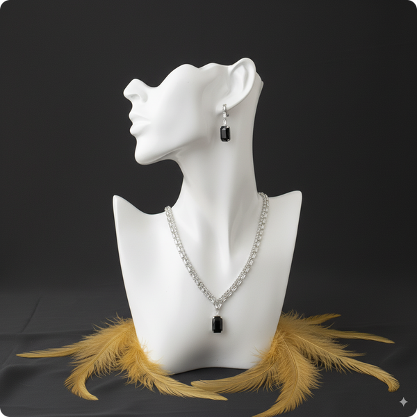 White & Black AD Stone Jewelry Set | Elegant Casual Wear
