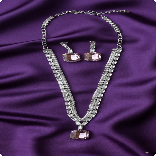 White & Pink AD Stone Jewelry Set | Elegant Casual Wear