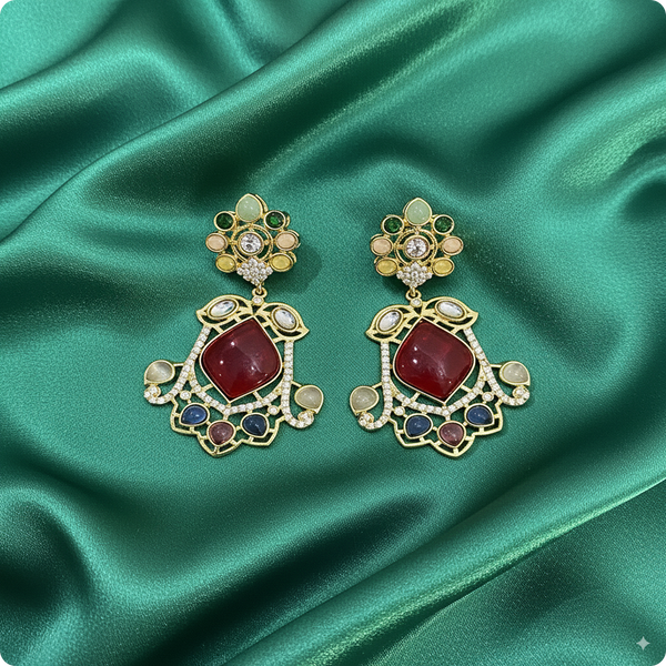 π Multi-Color Kundan Statement Earrings with Red Center Stone β Festive Ethnic Jewelry