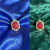 Hexagon Emerald Rani Pink Cocktail Ring | β¨ Gold-Plated Statement Ring with Diamond Halo