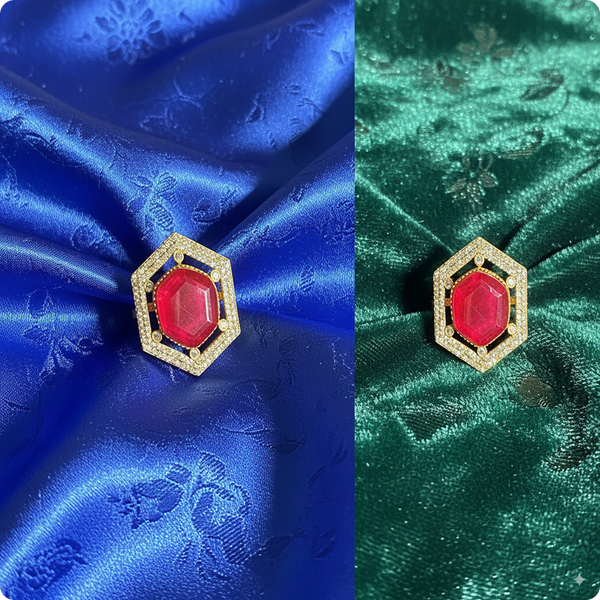 Hexagon Emerald Rani Pink Cocktail Ring | β¨ Gold-Plated Statement Ring with Diamond Halo