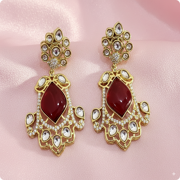 ❤️ Royal Red and White Kundan Chandbali Earrings – Traditional Indian Wedding Jewelry