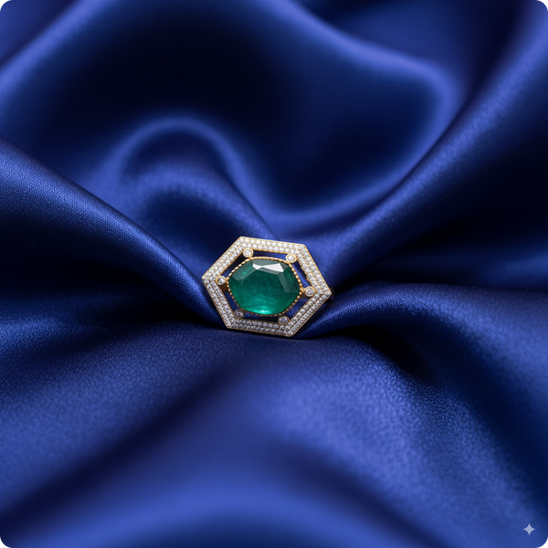 π Hexagon Emerald Green Cocktail Ring | β¨ Gold-Plated Statement Ring with Diamond Halo