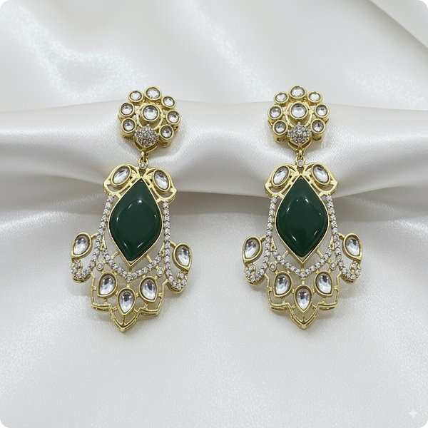 π Green Kundan Statement Earrings with White Stones β Designer Festive Jewelry