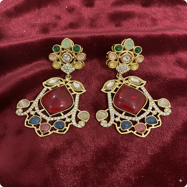 π Multi-Color Kundan Statement Earrings with Red Center Stone β Festive Ethnic Jewelry