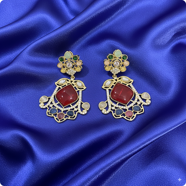 π Multi-Color Kundan Statement Earrings with Red Center Stone β Festive Ethnic Jewelry
