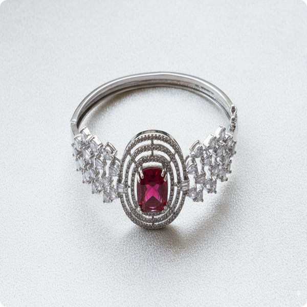 Combo | Silver-Plated Red Stone Bracelet & Earring Combo Set | Elegant Party Wear Jewellery for Women