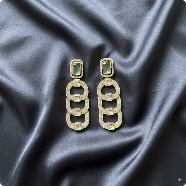 π Light Green Stone Chain-Link Dangler Earrings β Luxury Ethnic & Modern Jewelry