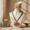 πΈ Pink Moissanite Stone Necklace Set with Earrings β Premium Designer Jewelry