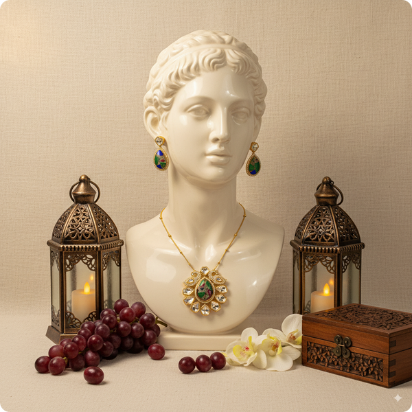 π Emerald Green Kundan Necklace Set with Earrings β Luxury Ethnic Jewelry