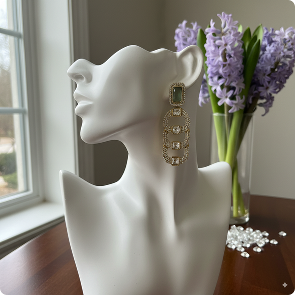 π Light Green Stone Chain-Link Dangler Earrings β Luxury Ethnic & Modern Jewelry