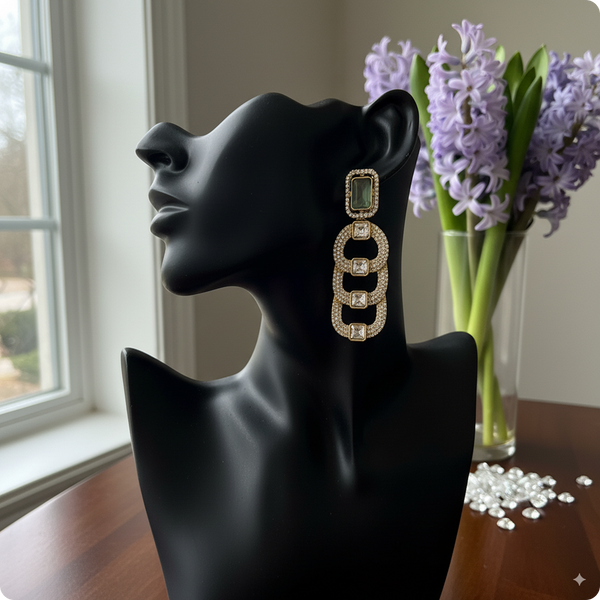π Light Green Stone Chain-Link Dangler Earrings β Luxury Ethnic & Modern Jewelry