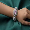 Silver-Plated White ad Pink Stone Bracelet | Elegant Party Wear Jewellery for Women
