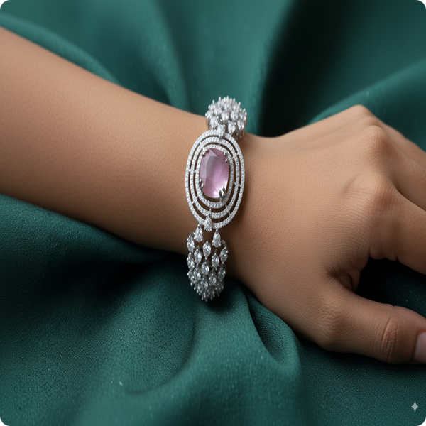 Silver-Plated White ad Pink Stone Bracelet | Elegant Party Wear Jewellery for Women