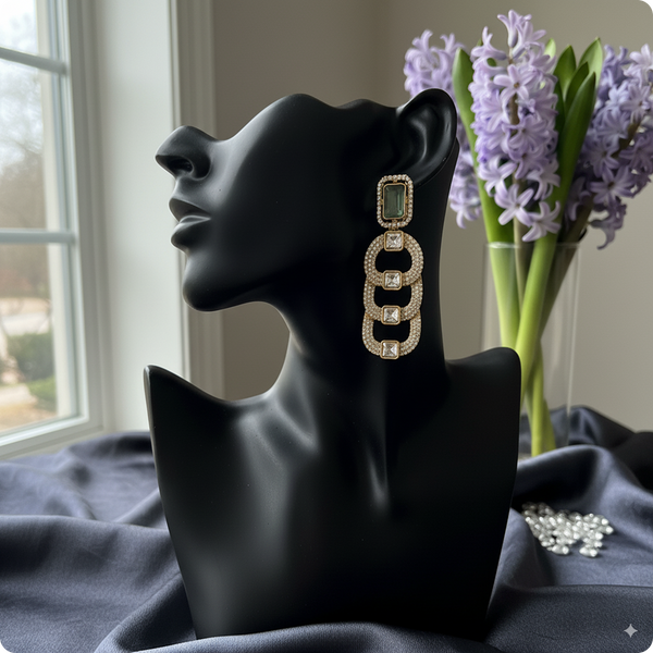 π Light Green Stone Chain-Link Dangler Earrings β Luxury Ethnic & Modern Jewelry