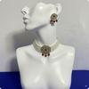 Royal Pearl Choker Necklace Set with Kundan Pendant & Red Beads – Bridal & Party Wear Jewelry