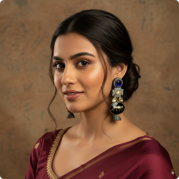 π Ashti Royal Blue Elephant Motif Earrings with Jhumka β Luxury Ethnic Statement Jewelry