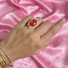 Hexagon Emerald Rani Pink Cocktail Ring | β¨ Gold-Plated Statement Ring with Diamond Halo