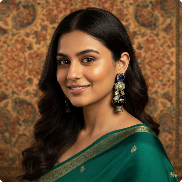 π Ashti Royal Blue Elephant Motif Earrings with Jhumka β Luxury Ethnic Statement Jewelry