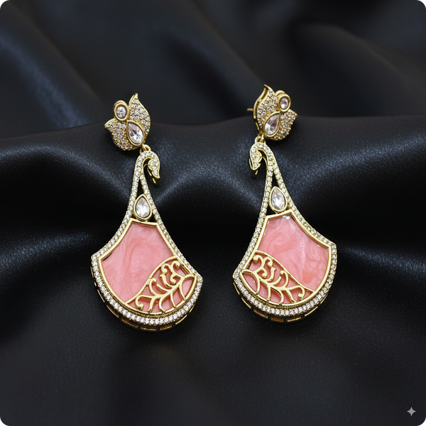 🌸 Pink Designer Drop Earrings with Butterfly Top – Modern Ethnic Fusion Jewelry