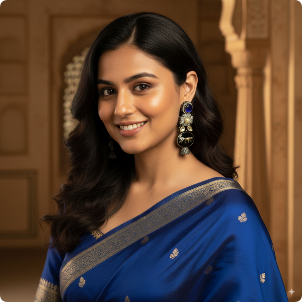 π Ashti Royal Blue Elephant Motif Earrings with Jhumka β Luxury Ethnic Statement Jewelry