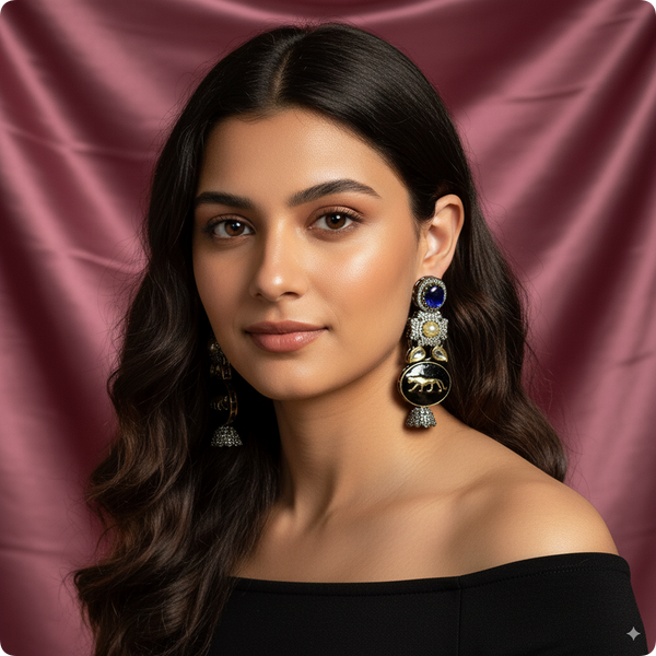π Ashti Royal Blue Elephant Motif Earrings with Jhumka β Luxury Ethnic Statement Jewelry