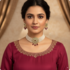 Royal Pearl Choker Necklace Set with Kundan Pendant & Red Beads – Bridal & Party Wear Jewelry